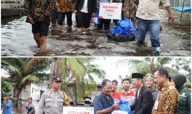 Bersama Bupati Rohil, PHE Siak Beri Bantuan Bahan Pokok Untuk Korban Banjir Rantau Bais