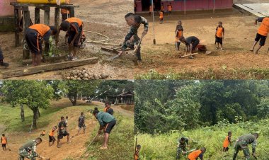 Kolaborasi TNI, Guru, dan Siswa Gelar Karya Bakti di SD Amupkim Boven Digoel