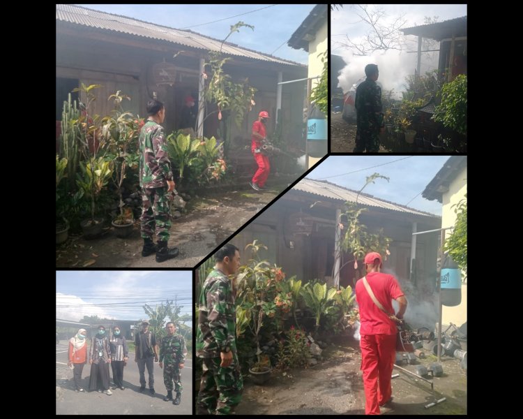 Babinsa Dampingi Fogging di Cepogo, Ajak Warga Cegah DBD