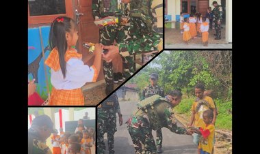 Dansatgas Yonif 763/SBA Bagikan Snack ke Anak-Anak Kumurkek Maybrat